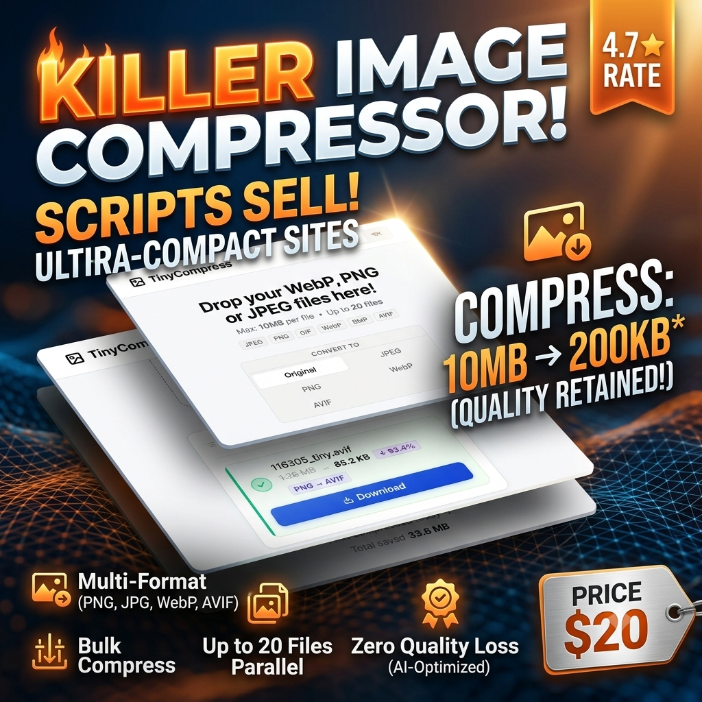 TinyCompress - Next-Gen Smart Image Compressor & Format Converter Web App