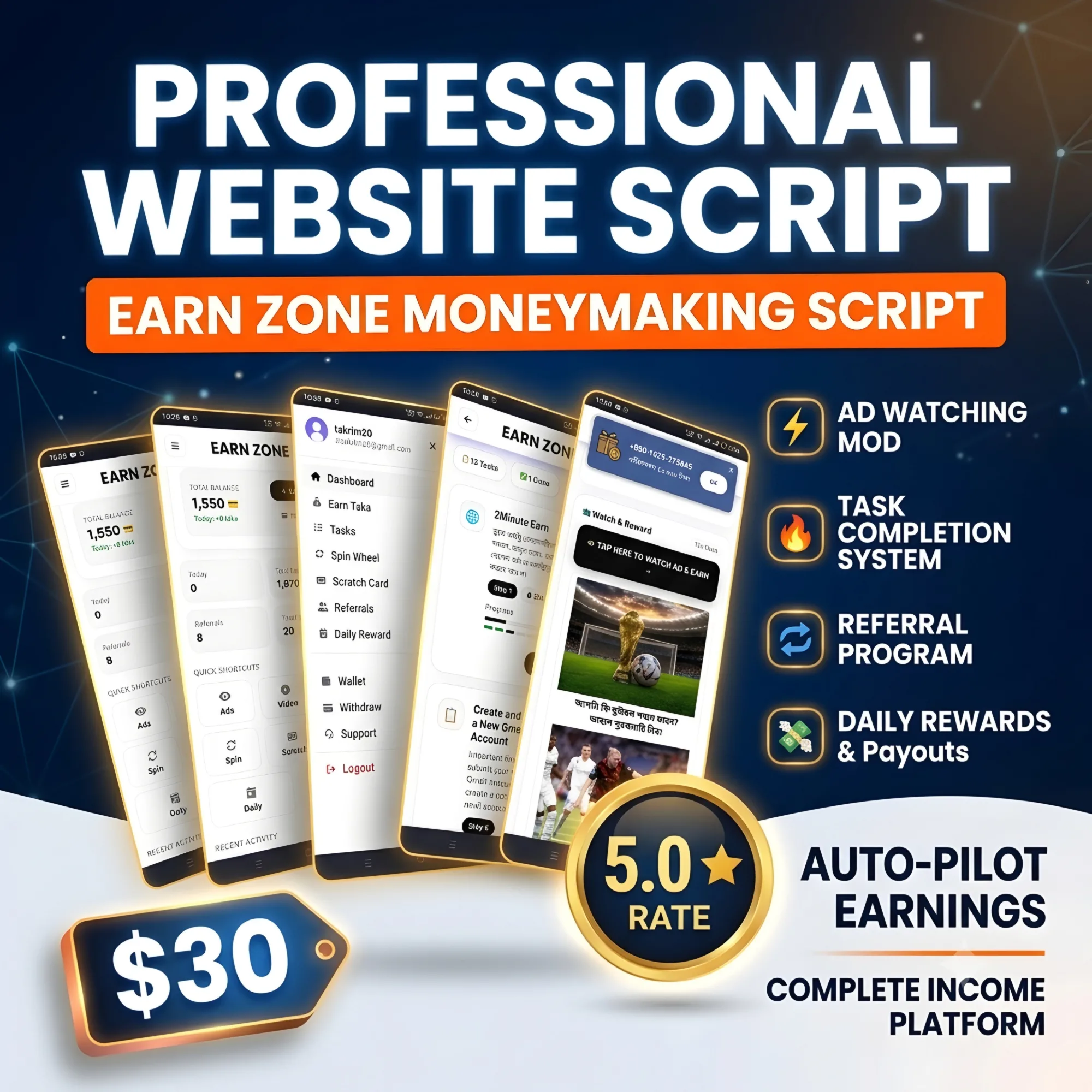 Earn Zone - Premium Micro-Task & GPT Online Earning Platform Script with Admin Panel